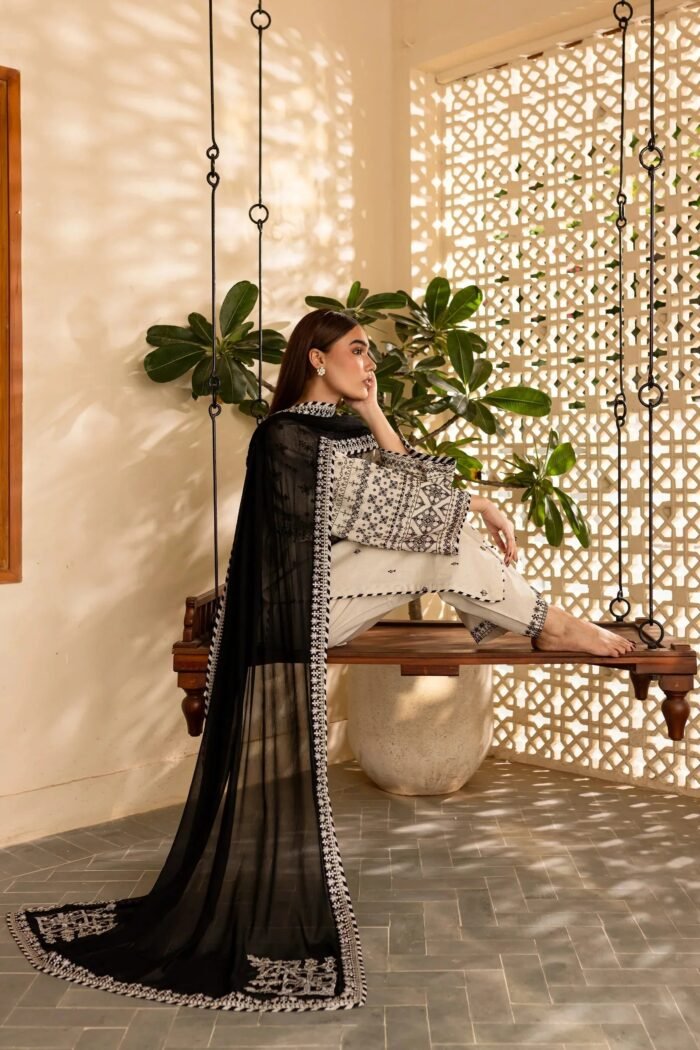 Sarmast Embroidered Cotton 3-Piece Suit - Image 7